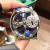 Статическая версия Epic x Chrono CR7 Астрономический турбиллин скелет Aventurine Dial Swiss Quartz Mens Watch Silver Blue Bess 303o