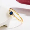 Anillos de racimo, anillo de zafiro de joyería de Color dorado de 14K a la moda para mujer, anillo de zafiro para fiesta, piedras preciosas de topacio azul, plata 925, boda para mujer