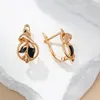 Pendientes de aro Wbmqda 585, Color oro rosa, hojas negras, esmalte para mujer, joyería sencilla de lujo, regalo, accesorios finos para fiesta de boda