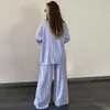 Femmes deux pièces pantalon mode 2023 été Style élégant col en v imprimé jambe large décontracté taille haute longue combinaison pantalon