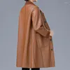 Women's Leather Jackets Women 2023 Autumn Winter Style PU Coat Mid-Length Outcoat Single-Breasted Overwear Female