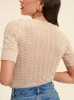 Women's Knits 2023 Summer Women Crochet Hollow Out Sweater O-Neck Floral Embroidery Single Breasted Short Sleeve Lady Slim Knit Cardigan