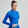 Camicie attive Camicia da donna Senza cuciture Crop Top Sport Fitness Cerniera Fast Dry Manica lunga Slim Fit Palestra Tuta da yoga Compressione