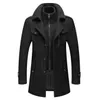 Novo Outono Inverno Casaco de Lã Moda Masculino Gola Dupla Jaqueta Grossa Único Seios Trench Coat Masculino Casual Misturas de Lã Sobretudos