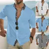 Men's Casual Shirts Hawaiian Men Long-Sleeve White Color-Matching Button Blouses Holiday Vacation Travel Beach Male Clothing Cardigan