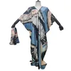 Ropa étnica bohemio impreso verano seda Kaftan Maxi vestido de gran tamaño con cuello en V playa bata partido bufanda vestidos africanos para mujeres 245Y