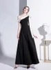 Robes de piste noir célébrité une épaule A-ligne sans manches nœud ruban fermeture éclair femme élégante Simple fête de mariage bal robes de soirée