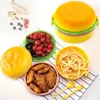 Lunch Boxes Hamburger Lunch Box Double Tier Cute Burger Bento Lunchbox Microonde Contenitore per alimenti Forchetta Set da tavola Gufo Scomparto 230802