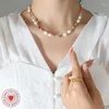 Choker Colorful Glass Bead Necklace For Women Natural Freshwater Pearl Titanium Steel Necklaces Boho Fashion Trend Party Accessories