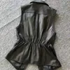 Frauen Leder Weste Frühling 2023 Lose Unregelmäßige Turndown Kragen Solide Mode Kurze Westen Elastische Taille Split Gilet Femme Q273