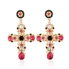 Stud Arrivo Vintage Nero Rosa Cristallo Croce Orecchini a goccia per le donne Barocco Bohemian Grandi gioielli lunghi Brincos 230802