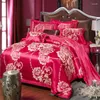 Set di biancheria da letto Tessili per la casa Raso e cotone Ricamo di alta qualità Lenzuolo di lusso Jacquard per copripiumino da sposa Federa