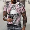 Camisetas masculinas 2023 produto Skull Series impressão digital 3D camiseta casual manga curta
