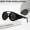 Zonnebrillen Steampunk Nachtzicht Googles Mannen Punk Rond Brand Design Retro Dubbele brug Windscherm Driving Shades Eyewear