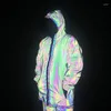 Men's Jackets Colorful Reflective Windbreaker European Loose Cloak Nightlight Mid Length Jacket Coat STANDARD Outerwear Coats