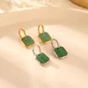 Boucles d'oreilles créoles acier inoxydable Zircon pierre vert Malachite étiquette délicate mode ronde bijoux cadeaux pour les femmes