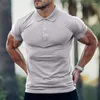 Polos Masculinos Trendy Slim Polo Shirt Casual Sports Fitness Clothing Top Summer Color Solid Respirável T-shirt Adequado Para Homens
