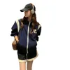 Kvinnors jackor Sport Casual dragkedja Stripe Contrast Baseball Uniform Spring och Autumn Sweater Coat