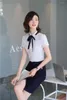 Blouses pour femmes été dames chemises de travail pour femmes 2 pièces jupe et haut ensemble à manches courtes bleu marine bureau uniforme Styles