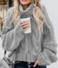 Women's Sweaters Womens Soft Comfy Cable Knit Turtleneck Pullover Turtle Cowl Neck Solid Color Loose Long-sleeved Twist Short Sweater