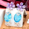 Boucles d'oreilles pendantes Siscathy 2023 luxe cubique zircone cristal pierre précieuse fleur pendentif goutte pour les femmes coréenne mode Banquet bijoux