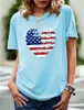 OC-VINDA P0010 Stor kort ärm T-shirt Summer Women's National Flag Mönster Cartoon Heart Top Personalized Customization Mönster 911