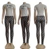 Women Two Piece Pants Outfits Casual Letter Print Crew Neck T-shirt and Trousers Set Free Ship