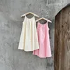 Kız elbiseler moda kız bebek prenses pamuk kayış elbise yay bebek toddler çocuk askı vestido düz renkli yaz kıyafetleri 1 10y 230802