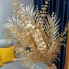 Decorative Flowers Golden Artificial Plants Eucalyptus Leaf Home Christmas Decor Living Room Desk Party Wedding Holiday Flower Arrangement