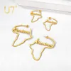 Hoop Huggie U7 Nom personnalisé sur Hollow Out Africa Map Fame Hoop Boucles d'oreilles pour femmes Noir Or Couleur Acier inoxydable Bijoux personnalisés 230802