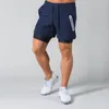 Shorts Masculino Masculino 2 em 1 Correndo Verão Elástico Musculação Calça Curta Fitness Azul Marinho Praticar Jogger Treino de Academia