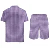 Herrespår Houndstooth Vacation Men Set Blue Purple White Casual Shirt Set Summer Printed Shorts 2 Piece Cool Suit Big Size