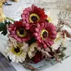 Dekorative Blumen aus Seide, kleiner Gänseblümchen-Blumenstrauß für Heimdekoration, Hochzeit, Brautschmuck, Flores-Accessoires, künstliche Gerbera-Blumen