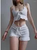 Women's Tracksuits TVVOVVIN 2023 Summer Sexy Sweet Beach Vacation Solid Color Small Sling Lace Ruffle Drawstring Shorts Two Pieces LD2A