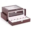 Titta på lådor 61012 Slots Fashion Wrist Box Holder Storage Case Organizer Pu Leather Watches Display Regalos Para Hombre