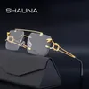 Solglasögonramar Shauna Fashion Metal Leopard Rimless Double Bridges Gradient Ocean Film Shades UV400 230802