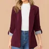 Costumes Femme Blazer Poches Costume Veste Bouton Unique Couleur Unie Tempérament Manteau