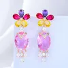 Boucles d'oreilles pendantes Siscathy 2023 luxe cubique zircone cristal pierre précieuse fleur pendentif goutte pour les femmes coréenne mode Banquet bijoux