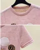 Women's T-Shirt Diamonds AppliqueWomen Cotton T-Shirt Short Sleeve Shining Tshirt Female O-Neck Bow Fashion Pink White Tops 230802