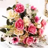 Decorative Flowers 1 Bouquet Artificial Peony Tea Rose Camellia Silk Fake Flower Flores For DIY Home Garden Wedding Christmas Decoration