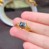 Cluster Rings Est Style Blue Topaz Ring Rectangle Natural Gemstone Fine Jewelry For Women Chain Band Real 925 Sterling Silver Gold Plated