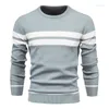 Men's Sweaters Stitching Striped Jumper Sweater Mens Fashion Casual Thicken Warm O-neck Slim Bottoming Knitting Pullovers Male Winter Tops