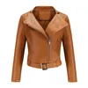 Women's Leather Moto Biker Zipper Jacket Spring Faux Jackets For Women 2023 Autumn Motorcycle Coat Outerwear Coffee Brown