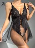 Sexy Skirt SINGREINY Fashion Erotic Lace Romper Hollow Out Straps Camis Playsuits Gauze Backless Sexy Sheer Lingerie Slim Bodysuits 230803