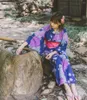 Vêtements ethniques Kimono japonais Yukata Femme Hortensia Polyester Tissu non-rides Longueur 150cm