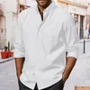 Men's Casual Shirts Loose Men Summer Pure Color Short Sleeve Buttoned Lapel Tops White Shirt Vintage Oversize Mens Beach Style