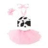 Clothing Sets Fashion Baby Girls Cow Print Short Tops Soft Fluffy Tutu Skirt Toddler With Hair Band Headband 3PCS Set Costumes