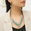 Pendant Necklaces Colorful Crystal Full Rhinestone Necklace Earrings Two Piece Set Exquisite Wedding Dress Collar Chain