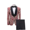 Men's Suits Yellow Suit 3 Piece Black Collar Single Button Printed Dress Jacket With Vest Trousers Fashion Slim Male Sets S M L XL XXL