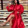 Vêtements ethniques Femmes Robe Rouge Puffy Ball Robe De Bal Élégant À Manches Longues Bouton Up Africain Femme Robe Célébrer La Mode Fête D'anniversaire